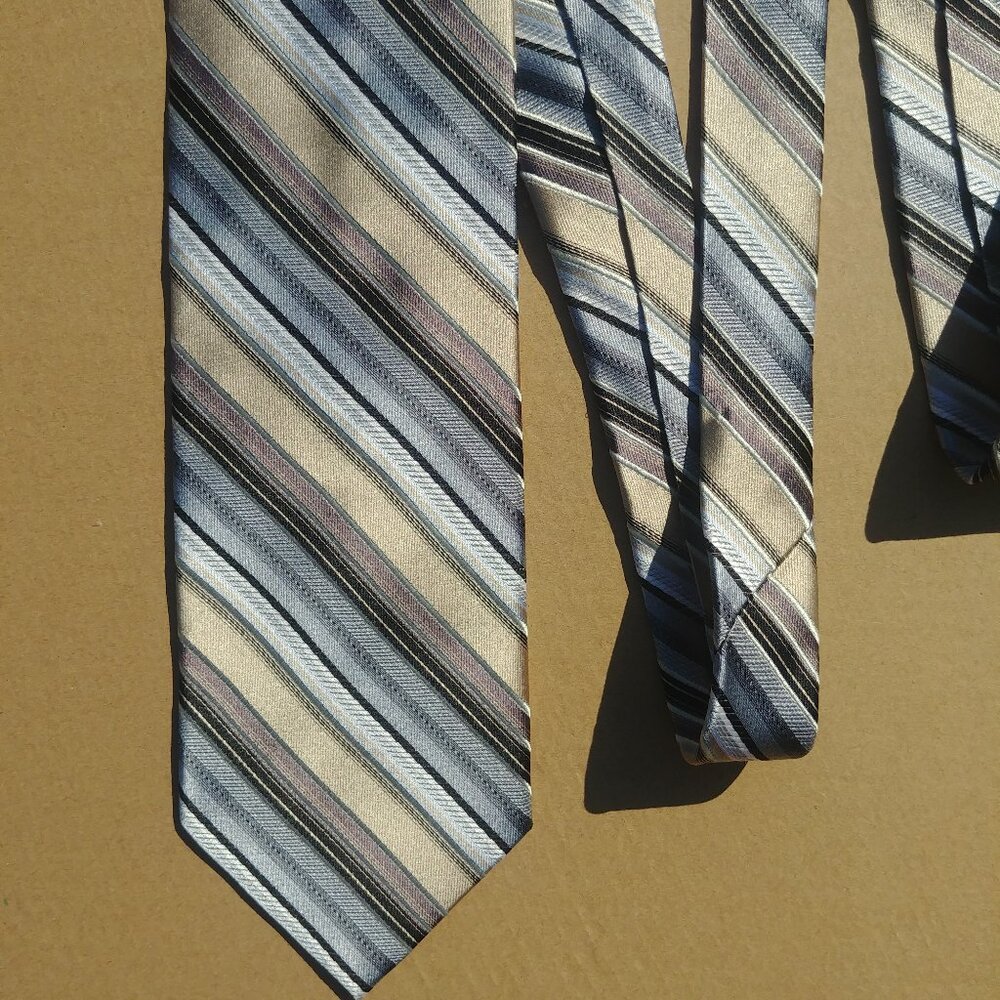 Joseph & Feiss International 100% silk tie striped grey tan stripes